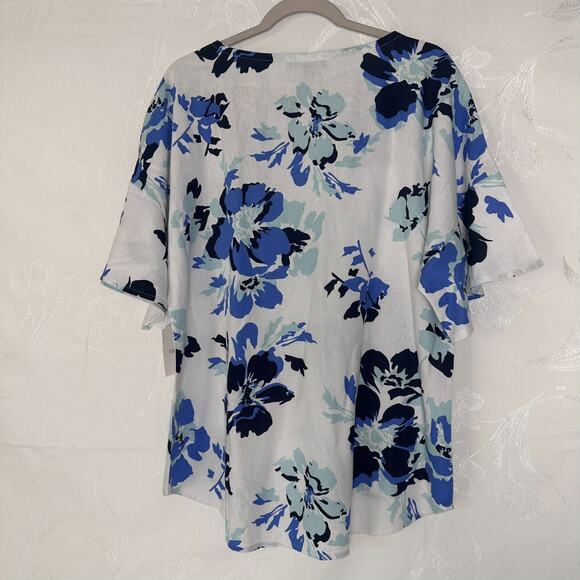 Ellen Tracy Linen Viscose Blend Dolman Sleeve Top Blouse Blue Size L - Picture 2 of 9
